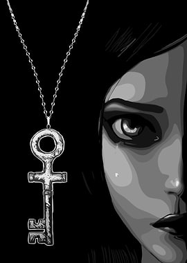 Monochrome Portrait with Key Necklace