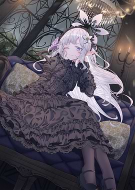 Anime Elf Girl in Black Dress
