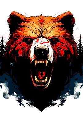 Fierce Bear Portrait with Open Mouth