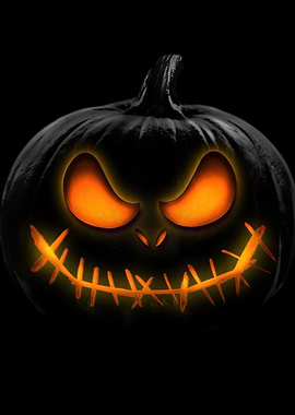 Black Halloween Pumpkin with Glowing Face