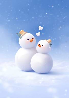 Snowman Couple in Winter Scene