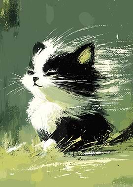 Black and White Cat Painting