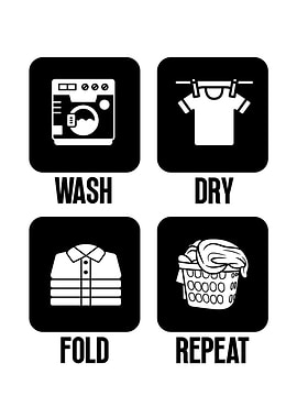 Laundry steps: wash, dry, fold, repeat