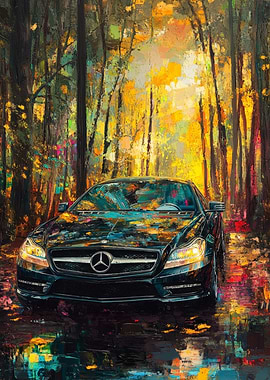 Mercedes-Benz in Autumn Forest Painting