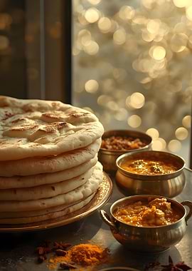Indian Cuisine: Naan and Curry Dishes
