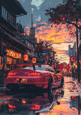 Red Toyota Supra in Japanese Street