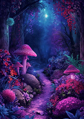 Enchanted Forest Path with Mushrooms