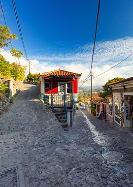 Picturesque Village Street with Red House, Molivos, Lesbos