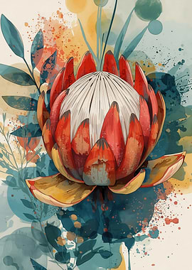 Watercolor Protea Flower Art