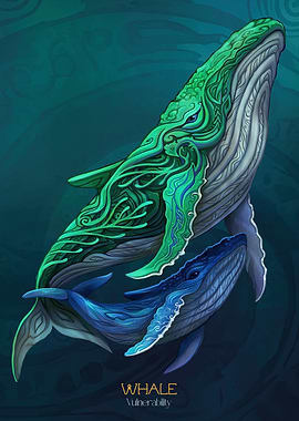 Two Whales in Teal and Blue