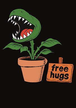 Cartoon Carnivorous Plant with Free Hugs Sign