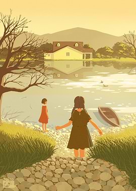 Girls by the Lake Illustration