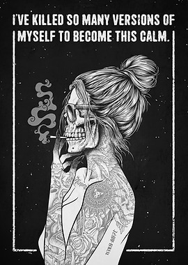 Calm Skull Tattooed Woman Smoking