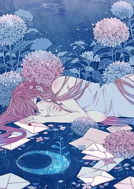 Melancholy Anime Girl with Letters