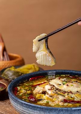 Spicy Fish Fillet Soup with Chopsticks