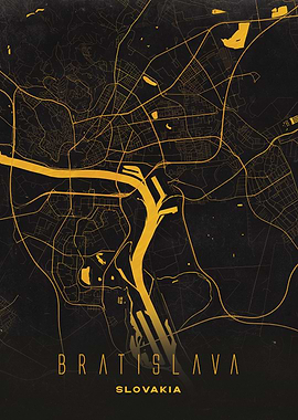 Bratislava, Slovakia City Map Artwork - Modern Minimalist Street Map of Bratislava's Iconic Urban Landscape