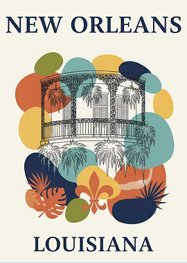 New Orleans Louisiana French Quarter Retro Travel