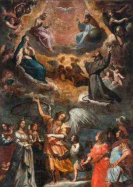 Religious Allegory Painting with Angels and Saints