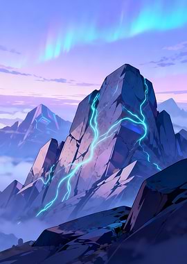 Futuristic Mountain Landscape with Aurora