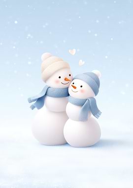 Snowman Couple in Winter Scene