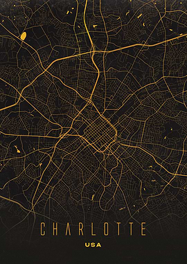 Charlotte, USA City Map Artwork - Modern Minimalist Street Map of Charlotte's Iconic Urban Landscape
