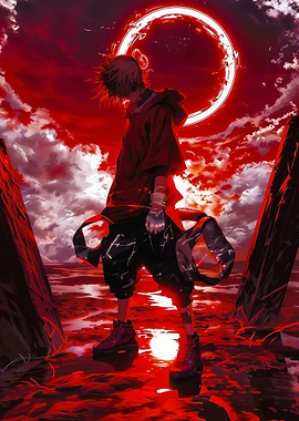 Red Anime Character with Glowing Circle