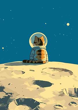Cat Astronaut on the Moon