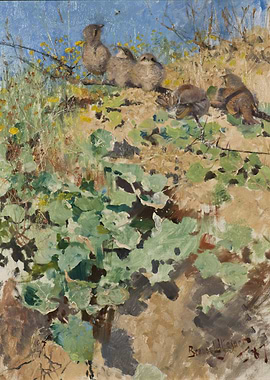 Birds in a Field Painting