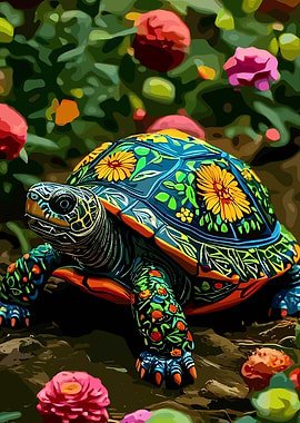 Floral Turtle in Garden