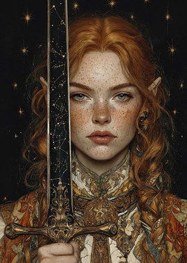 Red-haired Female Elf Warrior with Sword