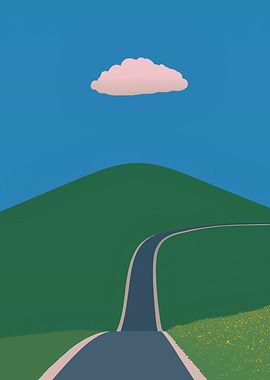Road Through Green Hills and Sky