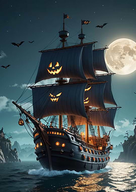Halloween Pirate Ship at Night