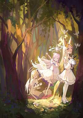 Anime Girls Picnic in Forest