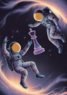 Astronauts playing chess in space