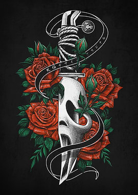 Ghostface Knife and Roses Illustration