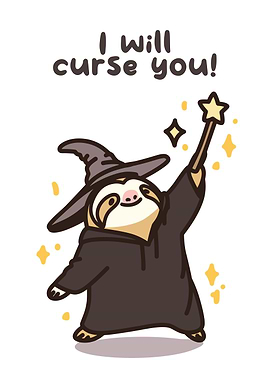 Sloth Wizard Cartoon with Magic Wand