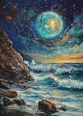 Coastal Starry Night Painting