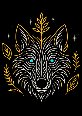 Wolf Head with Floral Elements