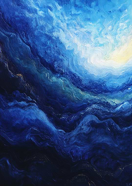 Abstract Blue and White Wave Painting