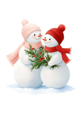 Two Snowmen with Winter Greens