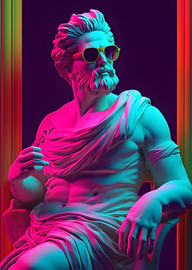 Statue with Sunglasses in Neon Light