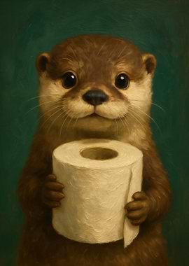 Cute Otter Holding Toilet Paper