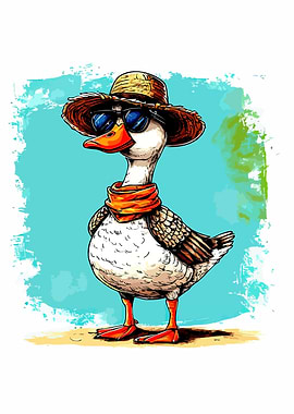 Cool Duck with Hat and Sunglasses