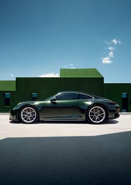 Emerald Porsche 911, Geometric Backdrop