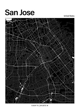 San Jose Black and White Map