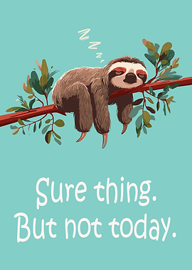 Sleeping Sloth on Branch Illustration
