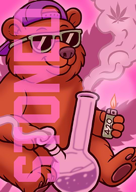 Stoned Bear Cartoon with Bong