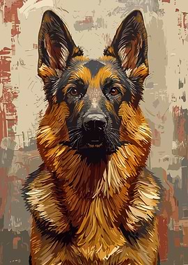 Digital Painting of German Shepherd Portrait