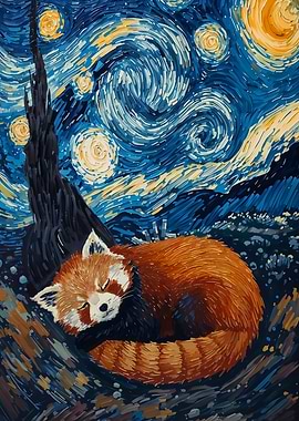 Red Panda Dreams Starry Night