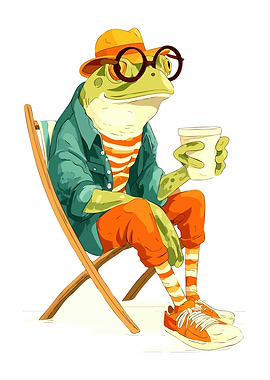 Frog in Hat and Glasses Illustration